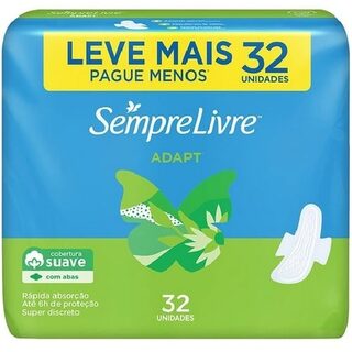 Absorvente Sempre Livre  Adapt suave, com abas, pacote com 32 unidades