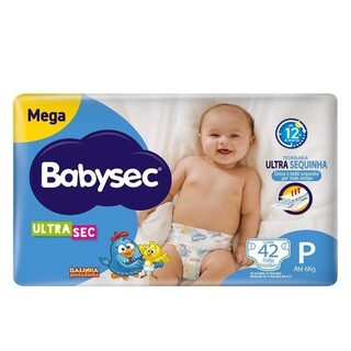 Fralda Babysec Ultra Sec Galinha Pintadinha P, pacote mega com 42 unidades