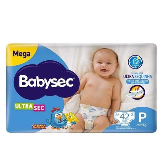 Fralda Babysec Ultra Sec Galinha Pintadinha P, pacote mega com 42 unidades
