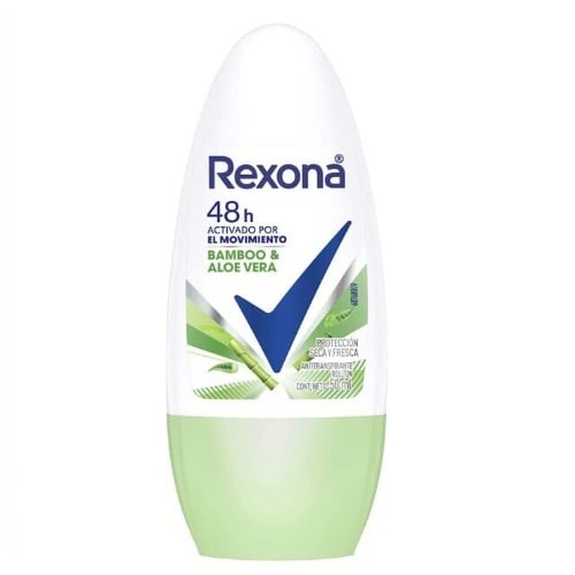 Desodorante Antitranspirante Feminino Rexona Bamboo e Aloe Vera Roll-on, 50mL