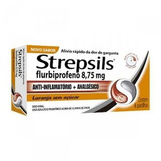 Strepsils 8,75mg, caixa com 8 pastilhas, laranja