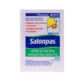 Salonpas Adesivo 36mg + 33mg + 7,1mg, envelope com 4 adesivos transdérmicos, tamanho pequeno