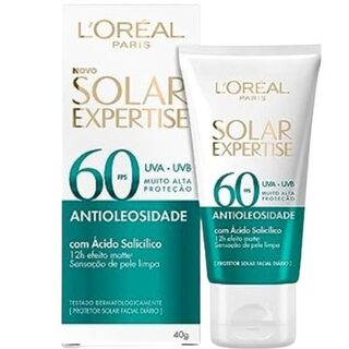 Protetor Solar Facial L'Oréal Paris Solar Expertise Antioleosidade sem cor, FPS 60, 1 unidade com 40g