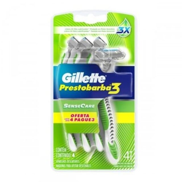 Aparelho de Barbear Gillette Prestobarba 3 Sensitive, 4 unidades