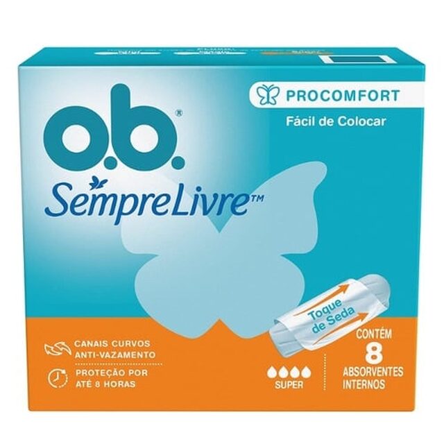 Absorvente Interno Sempre Livre O.B. ProComfort super, caixa com 8 unidades