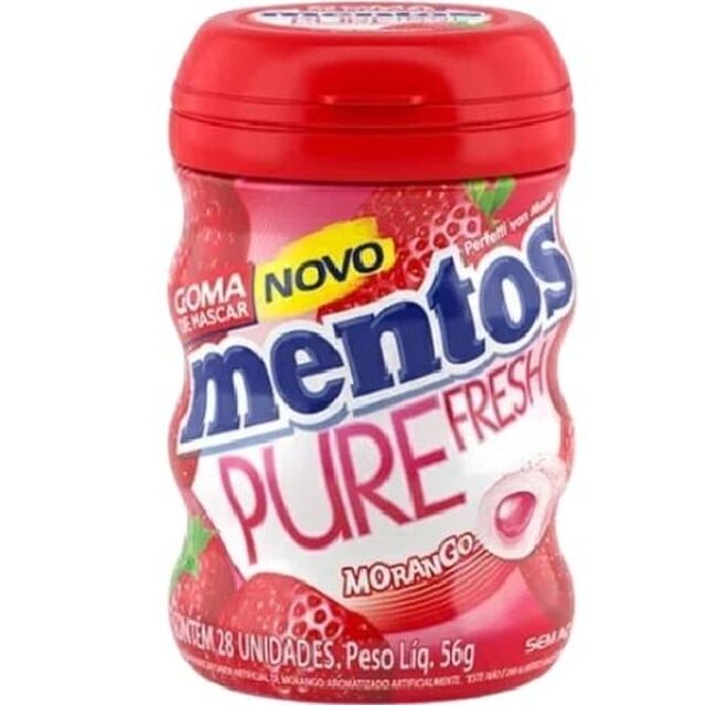 Goma de Mascar Mentos Pure Fresh Morango sem Açúcar pote, 1 unidade com 56g
