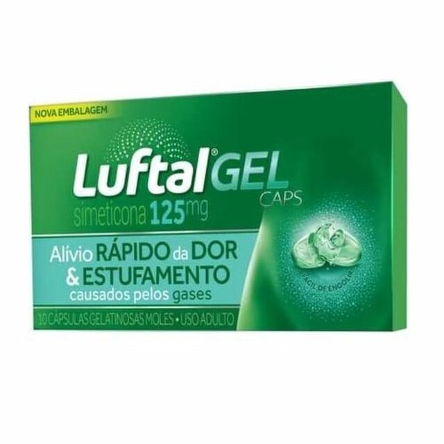 Luftal Gel Caps 125mg, caixa com 10 cápsulas gelatinosas moles