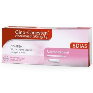 Gino-Canesten 10mg/g, caixa com 1 bisnaga com 35g de creme de uso vaginal + 6 aplicadores