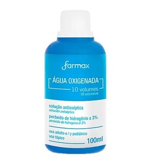 Água Oxigenada Farmax 10 volumes, frasco com 100mL de solução de uso dermatológico