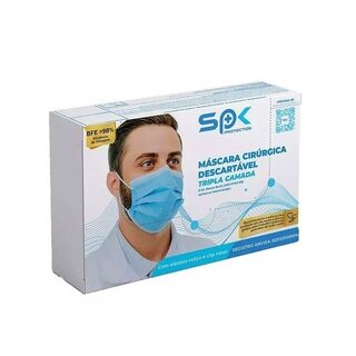 Máscara Cirúrgica Descartável Spk Protection tripla camada, azul, caixa com 50 unidades