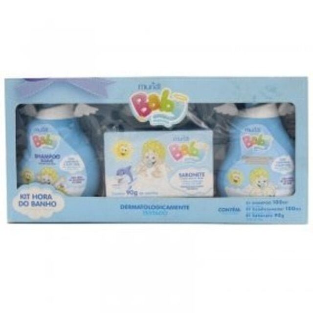 Kit Muriel Baby Hora do Banho azul, shampoo com 100mL + condicionador com 100mL + sabonete, barra com 90g