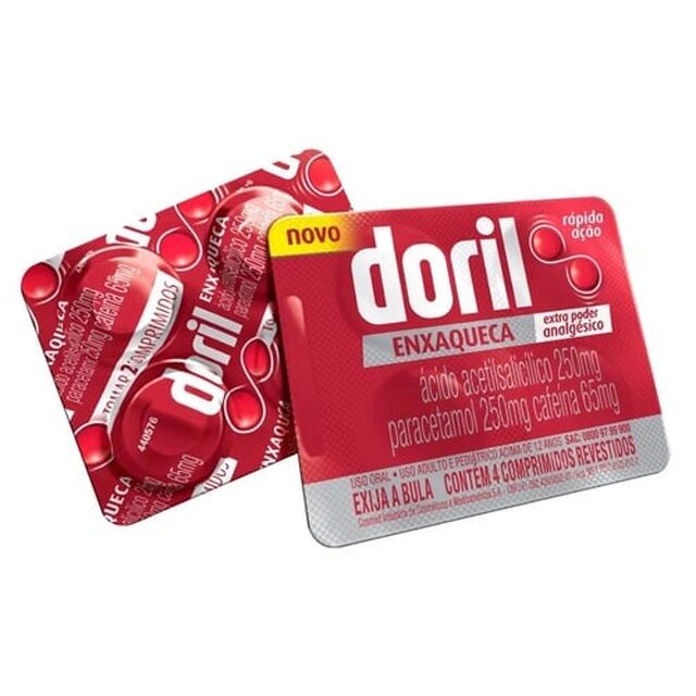 Doril Enxaqueca 250mg + 250mg + 65mg, blíster com 4 comprimidos revestidos