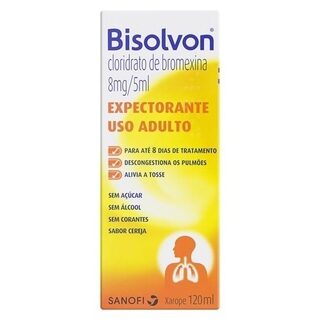 Bisolvon 1,6mg/mL, caixa com 1 frasco com 120mL de xarope expectorante de uso adulto