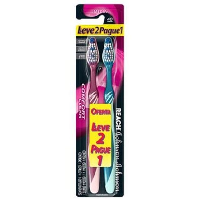 Escova Dental Johnson's Reach Comfort Clean nº 40 Média, kit com 2 unidades