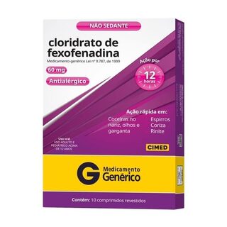 Cloridrato de Fexofenadina Cimed 60mg, caixa com 10 comprimidos revestidos