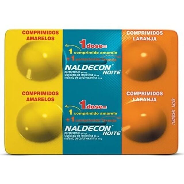 Naldecon Noite 400mg + 20mg + 400mg + 4mg, blíster com 4 comprimidos