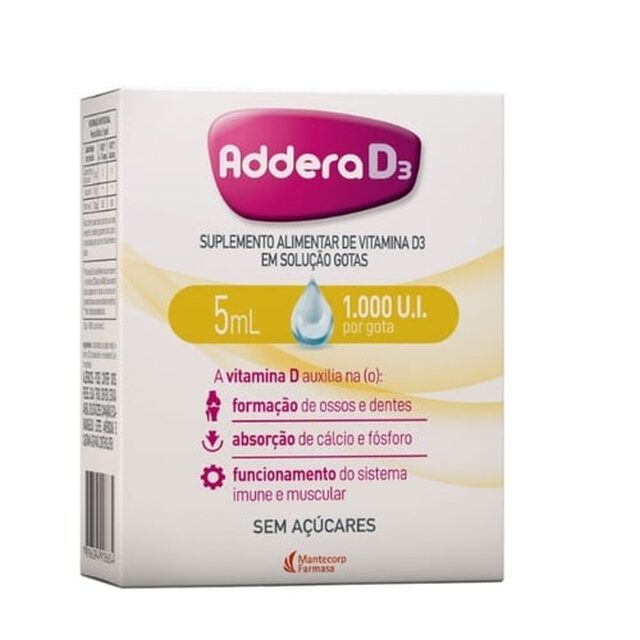 Addera D3 Gotas 1.000UI/gota, caixa com 1 frasco gotejador com 5mL de solução de uso oral