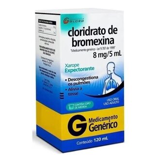 Cloridrato de Bromexina Globo Pharma 0,8mg/mL, caixa com 1 frasco com 120mL de xarope + copo medidor