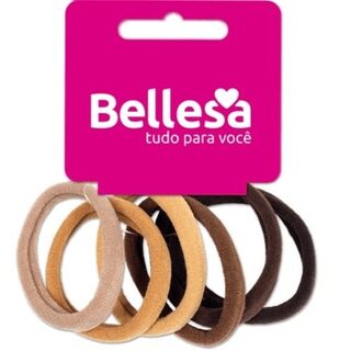 Elástico para Cabelo Bellesa G, meia, marrom com 6 unidades