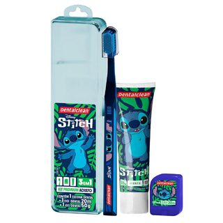 Kit Dentalclean Premium Adulto Disney Stitch 1 Escova de Dente + 1 Fio Dental 20m + 1 Gel Dental 50g