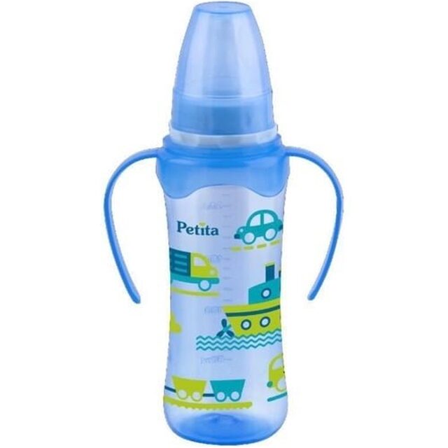 Mamadeira Petita 6+ meses, cinturada, com alça, azul com capacidade de 240mL