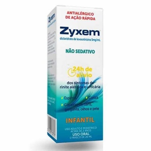 Zyxem 5mg/mL, caixa com 1 frasco gotejador com 20mL de solução de uso oral