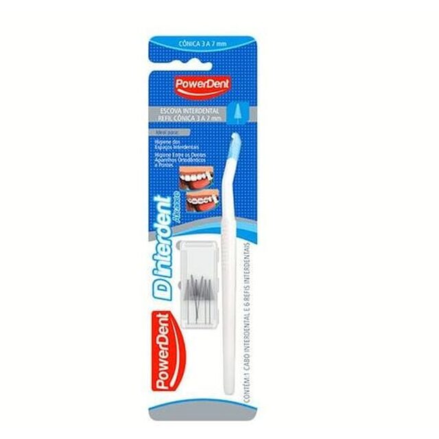 Escova Dental Powerdent ID Intertufo Cônico, 3 a 7mm, Cabo + 6 Refis