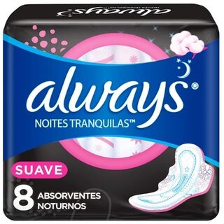 Absorvente Noturno Always Noites Tranquilas com abas, suave, pacote com 8 unidades