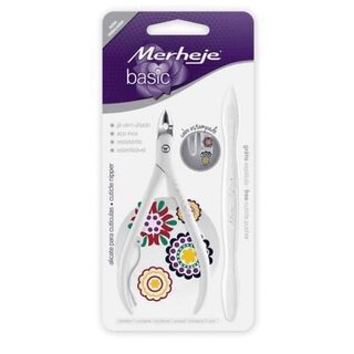 Alicate de Cutícula Merheje Basic flores com 1unidade + espátula, grátis