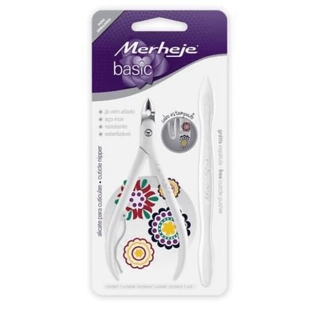 Alicate de Cutícula Merheje Basic flores com 1unidade + espátula, grátis