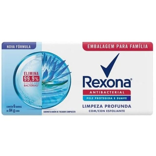 Sabonete Rexona Antibacterial Limpeza Profunda barra, 6 unidades com 84g cada