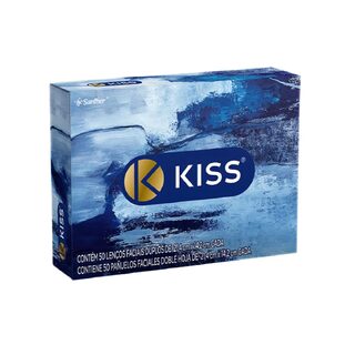 Lenço de Papel Facial Kiss Folha Dupla, caixa com 50 unidades