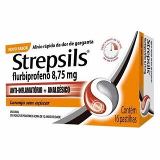 Strepsils 8,75mg, caixa com 16 pastilhas, laranja