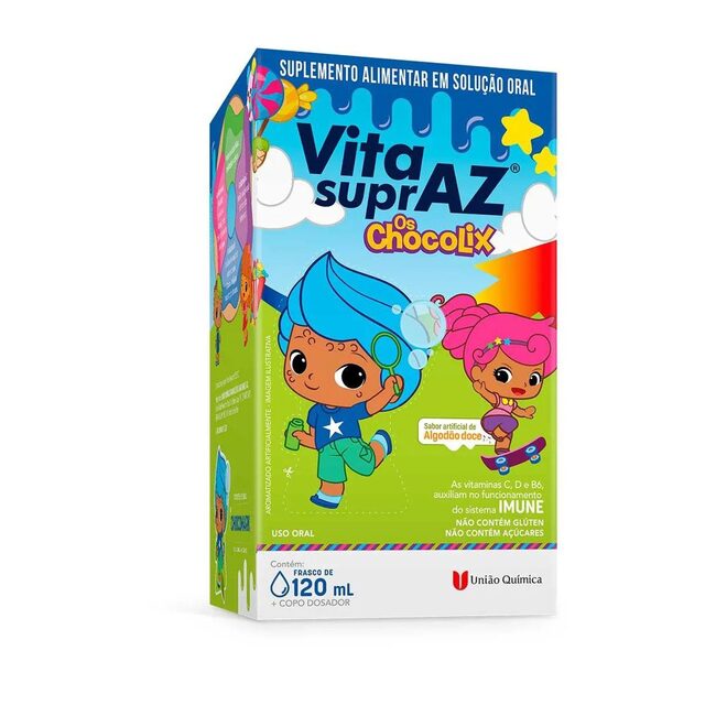 Vita suprAZ Os Chocolix caixa com 1 frasco com 120mL de solução de uso oral + copo dosador, sabor algodão doce