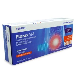 Florax SM 50 Milhões/mL, caixa com 5 flaconetes com 5mL de suspensão de uso oral, sabor uva