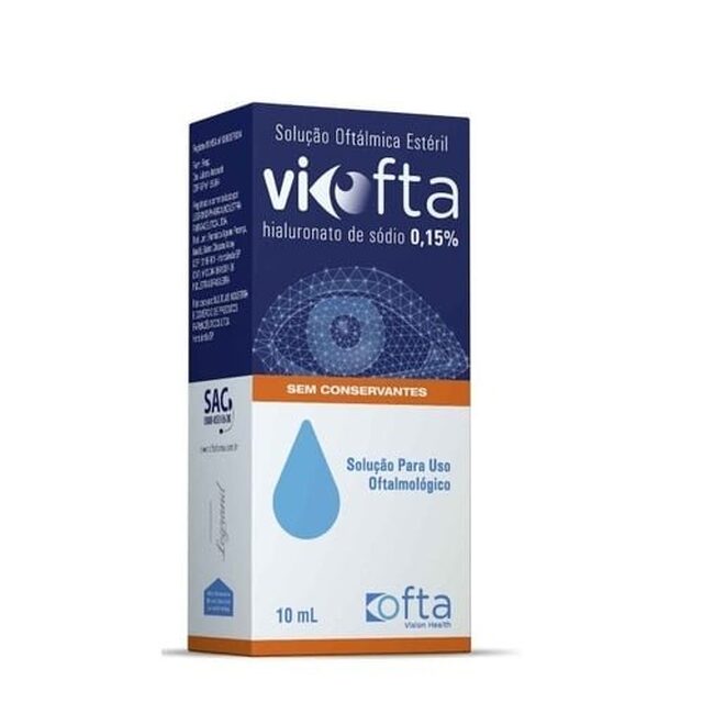 ViOfta 0,15%, caixa com 1 frasco gotejador com 10mL de solução de uso oftálmico
