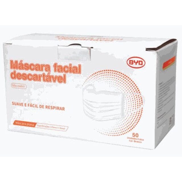 Máscara Descartável BYD Clipe Nasal Care azul, caixa com 50 unidades