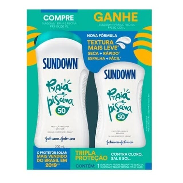 Kit Protetor Solar Sundown Praia e Piscina FPS 50, loção com 200mL + FPS 50, loção com 120mL