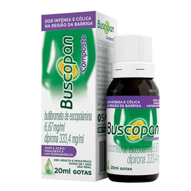 Buscopan Composto 6,67mg/mL + 333,4mg/mL, caixa com 1 frasco gotejador com 20mL de solução de uso oral