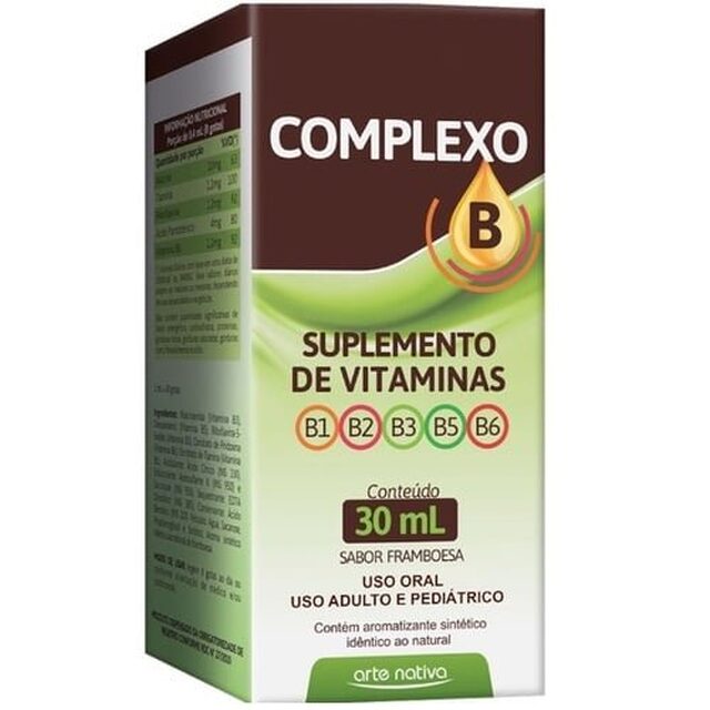Complexo B Arte Nativa caixa com 1 frasco com 30mL de solução de uso oral, sabor framboesa