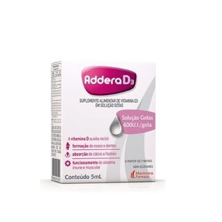 Addera D3 Gotas 600UI/gota, caixa com 1 frasco gotejador com 5mL de solução de uso oral