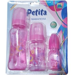 Kit Mamadeira Petita 6+ meses, rosa com capacidade de 60mL + 140mL + 240mL cada