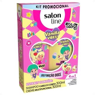 Kit Salon Line Kids #todecacho Vanilla Vibes Shampoo Cabelo e Corpo 300mL + Creme Multifuncional 300mL