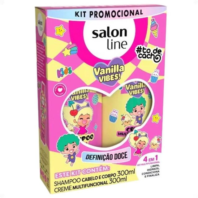 Kit Salon Line Kids #todecacho Vanilla Vibes Shampoo Cabelo e Corpo 300mL + Creme Multifuncional 300mL
