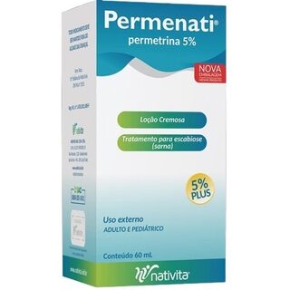 Permenati 5% 50mg/mL, caixa com 1 frasco com 60mL de loção cremosa de uso dermatológico