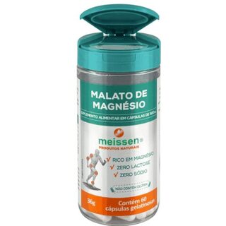 Malato de Magnésio Meissen 500mg, frasco com 60 cápsulas gelatinosas