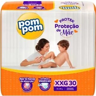 Fralda Pom Pom Protek Proteção de Mãe XXG, pacote com 30 unidades