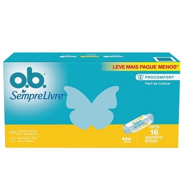 Absorvente Interno Sempre Livre O.B. ProComfort médio, caixa com 16 unidades