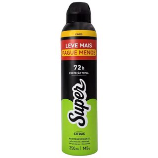 Desodorante Antitranspirante Aerossol 0% Alumínio Citrus 72H Super Cimed 250Ml / 145G
