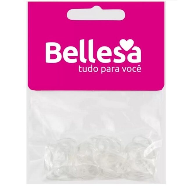 Elástico para Cabelo Bellesa silicone, transparente com 75 unidades